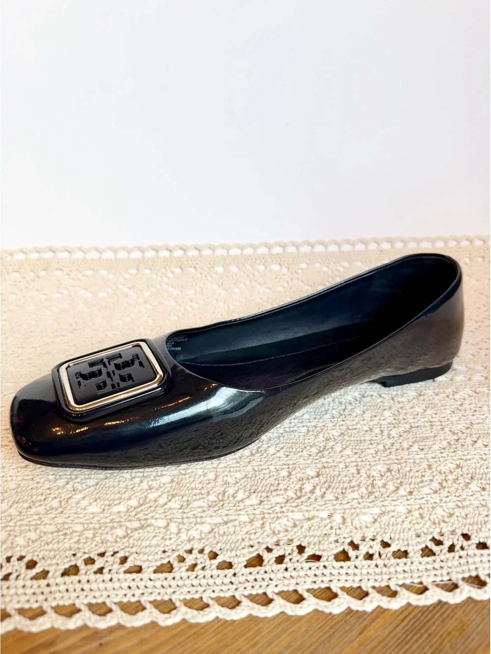 Tory Burch Navy Blue Patent Leather Logo Ballet Flats Women’s Size 10M
